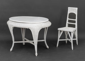 Vintage White Wicker Dressing Table and Chair