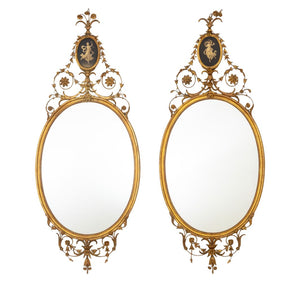 Adam Style Giltwood Oval Mirrors, Pair
