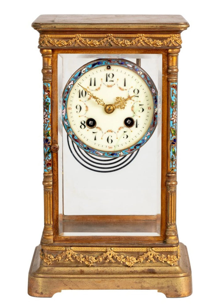 French Gilt Brass and Enamel Mantel Clock