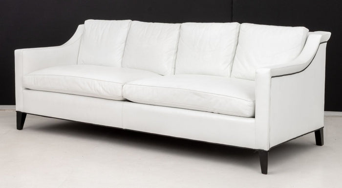 Modern White Leather Upholstered Large Sofa