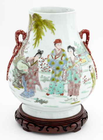Chinese Famille Verte Porcelain Hu Vase