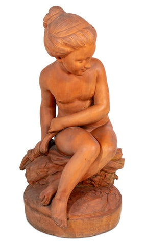 French Terracotta Sculpture of a Seated Child
