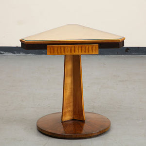 Italian Midcentury Triangular Fruitwood Side Table with Glass Top, c. 1940 (8800864043315)