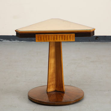 Italian Midcentury Triangular Fruitwood Side Table with Glass Top, c. 1940