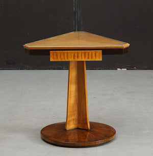 Italian Midcentury Triangular Fruitwood Side Table with Glass Top, c. 1940 (8800864043315)
