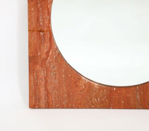 Italian Red Travertine Square Mirror, 1970s (9002063561011)