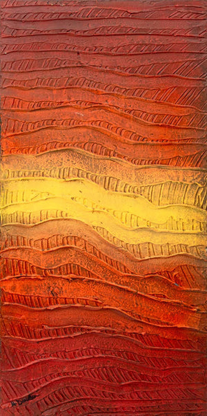 Illegibly Signed Abstraction in Red Mixed Media