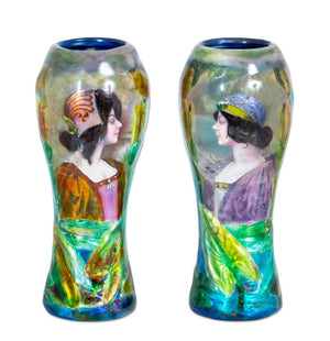 Camille Faure Attr. Enamel Portrait Vases, Pair (9832575828275)