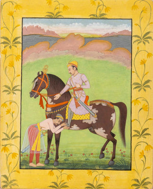 Indian Mughal Emperor on Horseback Gouache