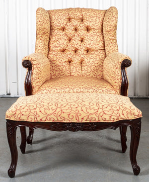 Rococo Style Upholstered Wing Armchair and Ottoman (8920553292083)