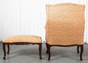 Rococo Style Upholstered Wing Armchair and Ottoman (8920553292083)