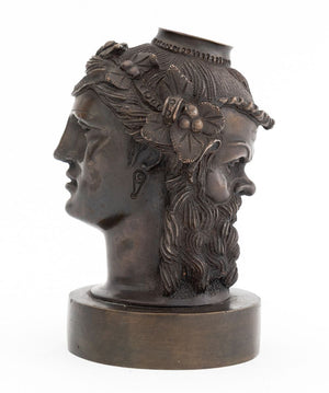 After the Antique Etruscan Two-Faced Bronze Vessel