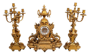 Napoleon III Gilt Bronze Three-Piece Clock Set (9859346759987)