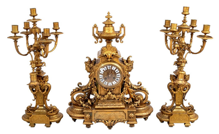 Napoleon III Gilt Bronze Three-Piece Clock Set