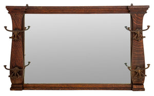 Arts & Crafts Oak Hat Rack Wall Mirror (9808249422131)