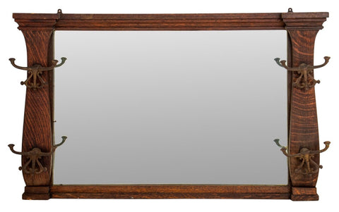 Arts & Crafts Oak Hat Rack Wall Mirror