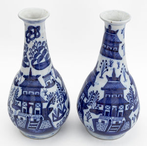 Chinese Blue and White Bottle Vases, Pair