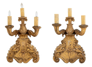 Baroque Style Giltwood Candelabra Sconces, Pair (9776035103027)