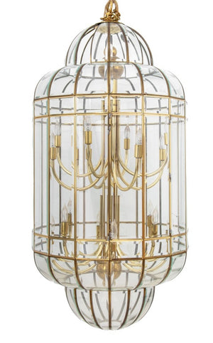 Gilt Brass and Glass Cage Two-Tier Chandelier