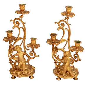 Louis XV Style Gilt Metal Figural Candelabra, Pair (9802939859251)