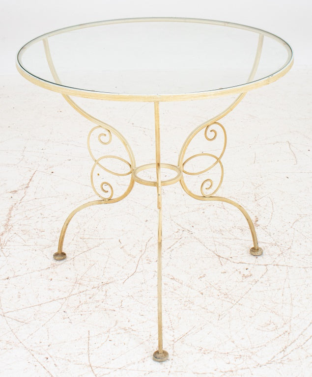 Painted Wrought Iron Side Table With Glass Top