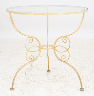 Painted Wrought Iron Side Table With Glass Top (8920558502195)