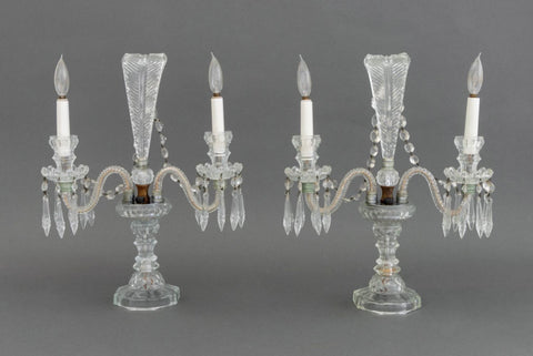 Victorian Style Cut Crystal Candelabra, Pair