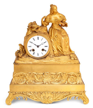 Restauration Gilt Metal Figural Clock