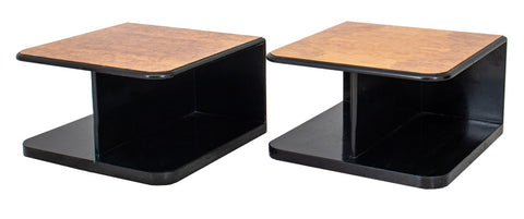 Post Modern Elm Burl Coffee Table Side Table, Pair