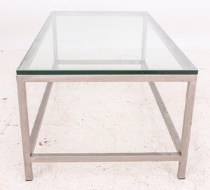 Post Modern Brushed Metal Coffee Table Glass Top (8920566399283)