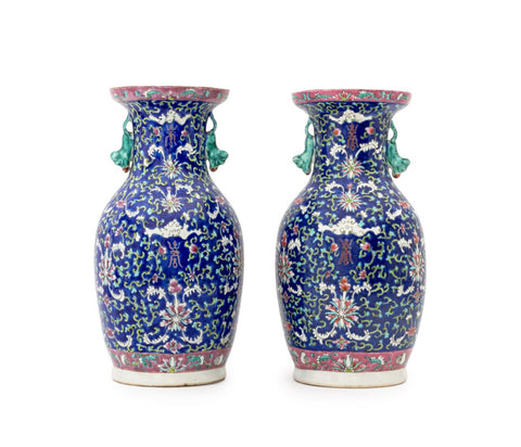 Chinese Famille Rose Porcelain Baluster Vases, Pair