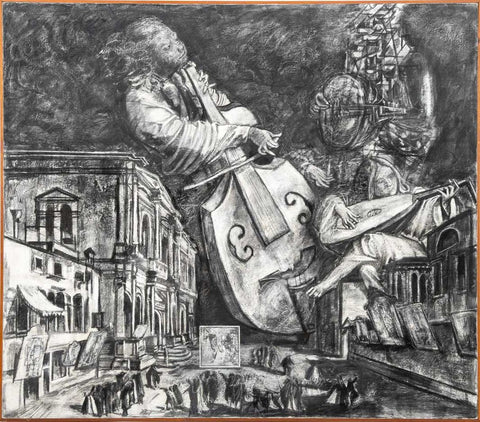 David Newman Musicians in Cityscape Oil on Canvas