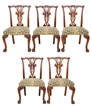 Chippendale Style Mahogany Side Chairs, ca. 1900, Set of 5 (8092211151155)