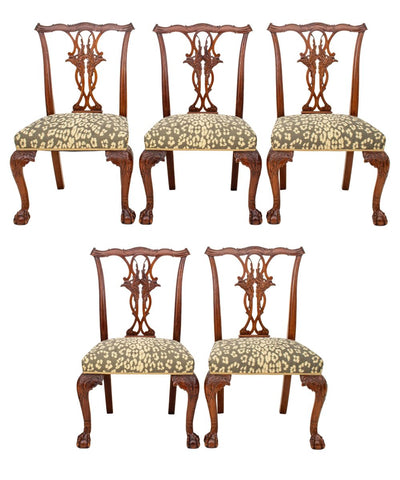 Chippendale Style Mahogany Side Chairs, ca. 1900, Set of 5