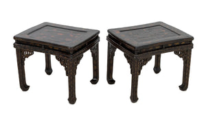 Chinese Lacquer End Tables, Pair