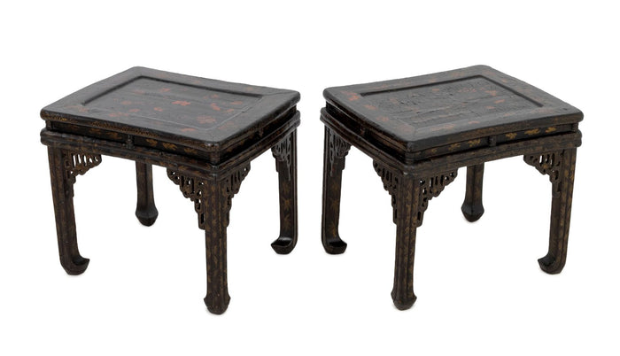 Chinese Lacquer End Tables, Pair