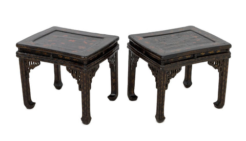 Chinese Lacquer End Tables, Pair