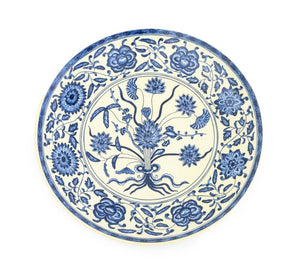 Chinese Blue & White Lotus Motif Porcelain Charger