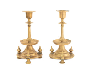 Russian Empire Brass Candlesticks, Pair