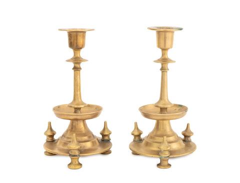 Russian Empire Brass Candlesticks, Pair