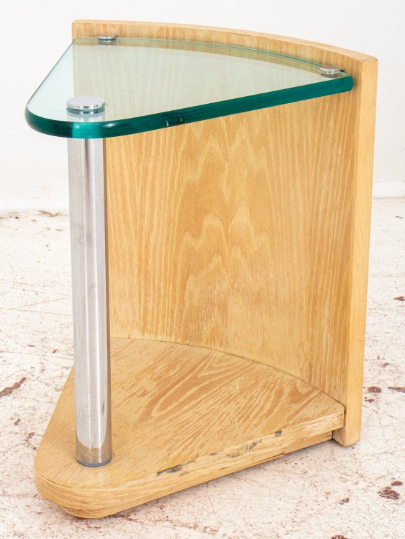 Post-Modern Cerused Wood & Glass End Table