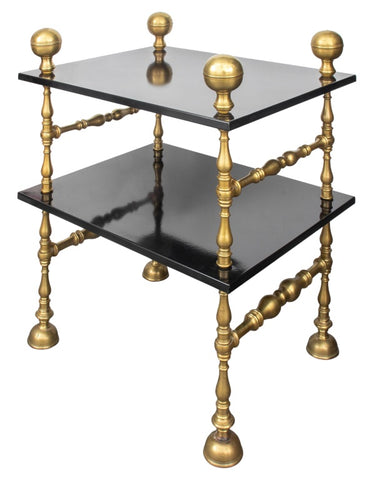 Baroque Revival Brass Black Lacquer Etagere Table