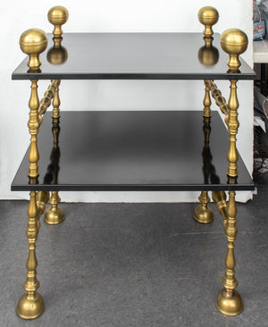 Baroque Revival Brass Black Lacquer Etagere Table (8920563384627)