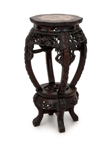 Chinese Hardwood and Marble Pedestal Table