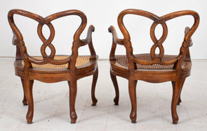 Venetian Rococo Style Walnut Low Armchairs, Pair (8920559092019)