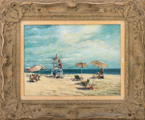 James Seeman Beach Scene Oil on Canvas Board