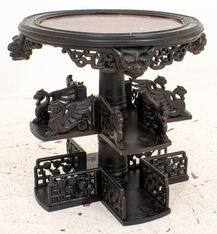 Unusual Chinese Carved Marble Topped Curio Table