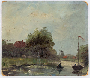 Dutch School River Landscape Oil on Panel (9855222120755)