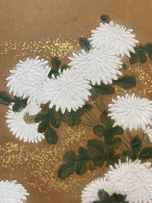 Japanese Two Panels Screen Featuring Chrysanthemums Flowers (8860807659827)