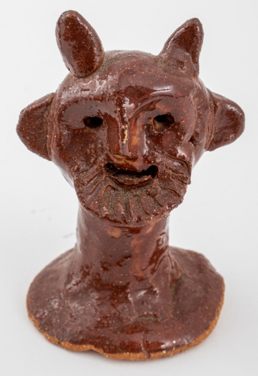 Louis Mendez Abstract Head Ceramic Sculpture, Unglazed Stoneware